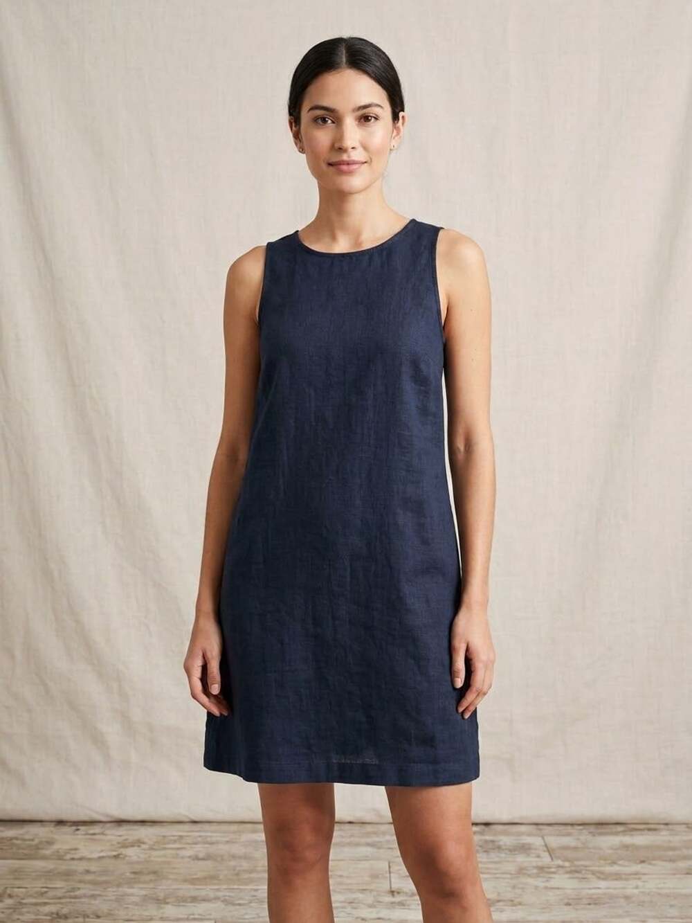Everly Linen Shift Dress Size S Navy Blue Sleeveless